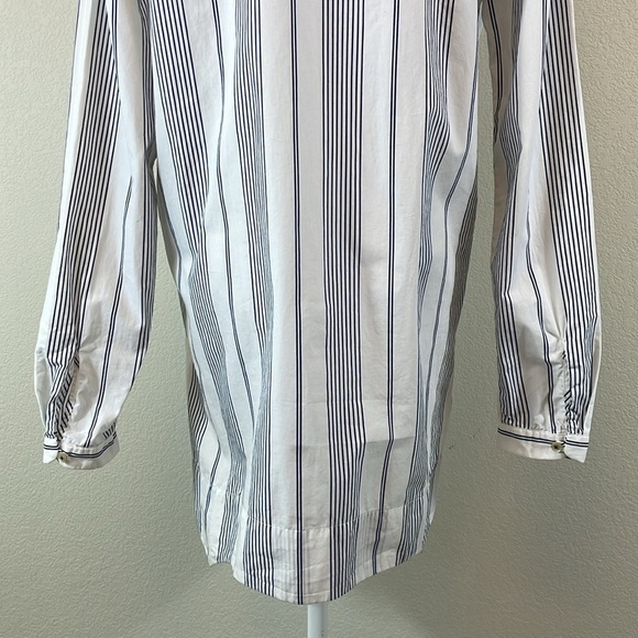 NWT 0039 Italy 100% cotton Carrie edge blue strip long sleeve button down size L - Picture 6 of 10